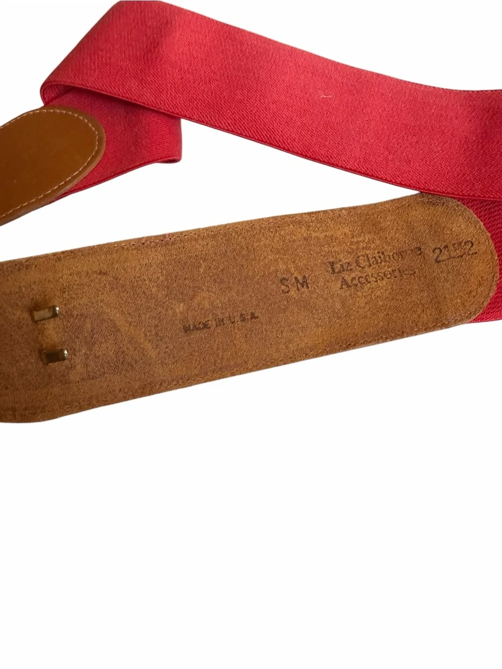 Vintage Liz Claiborne Red Stretch Belt Brown Leather Buckle Retro